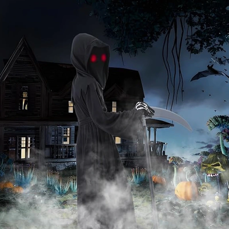 Halloweenská soutěž cosplay pro děti v kostýmu Grim Reaper